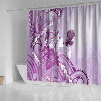 Aotearoa Maori Wahine Shower Curtain Fantail Bird Purple Gold Marble