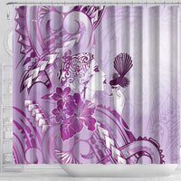 Aotearoa Maori Wahine Shower Curtain Fantail Bird Purple Gold Marble