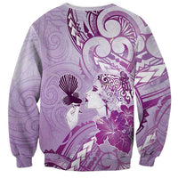 Aotearoa Maori Wahine Sweatshirt Fantail Bird Purple Gold Marble