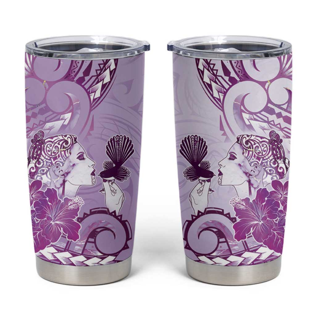 Aotearoa Maori Wahine Tumbler Cup Fantail Bird Purple Gold Marble
