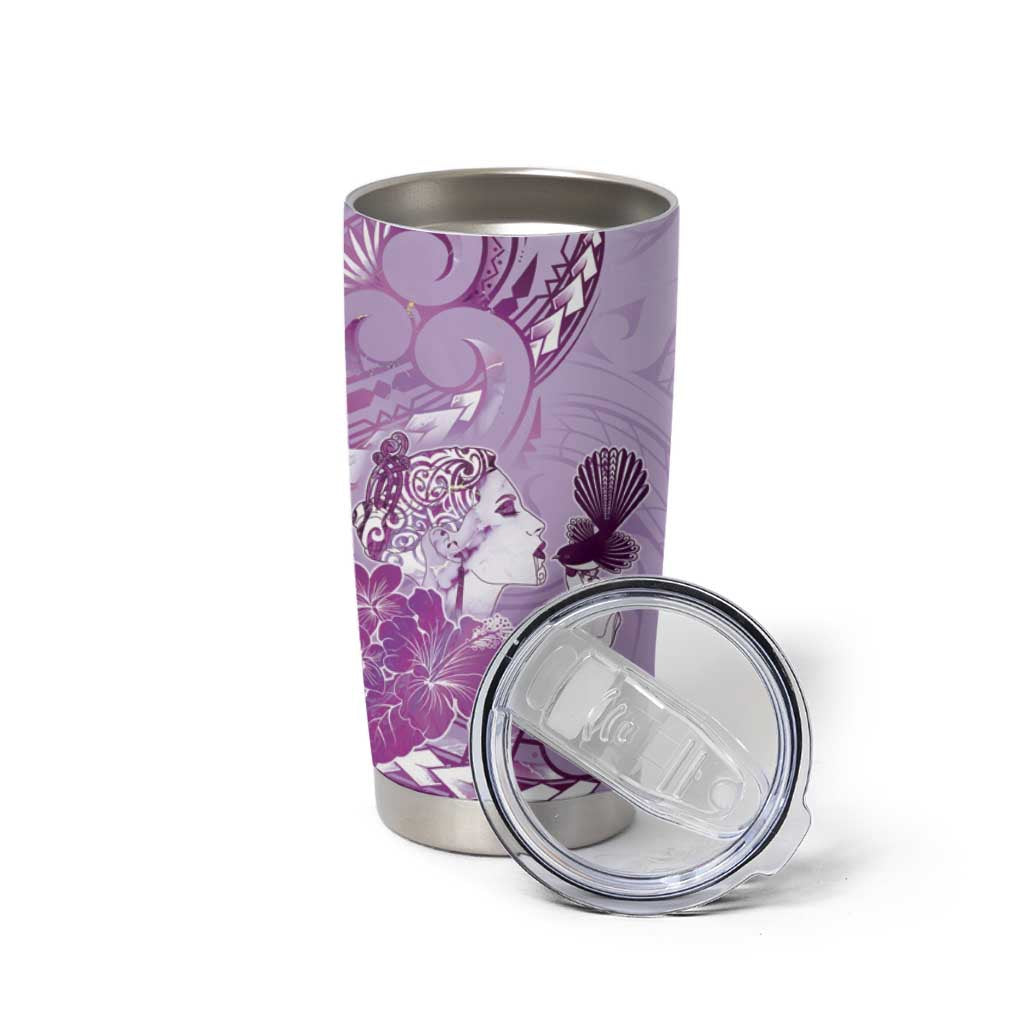 Aotearoa Maori Wahine Tumbler Cup Fantail Bird Purple Gold Marble