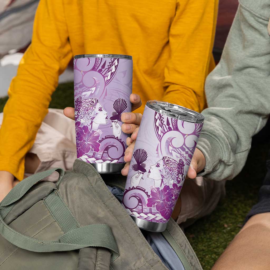Aotearoa Maori Wahine Tumbler Cup Fantail Bird Purple Gold Marble