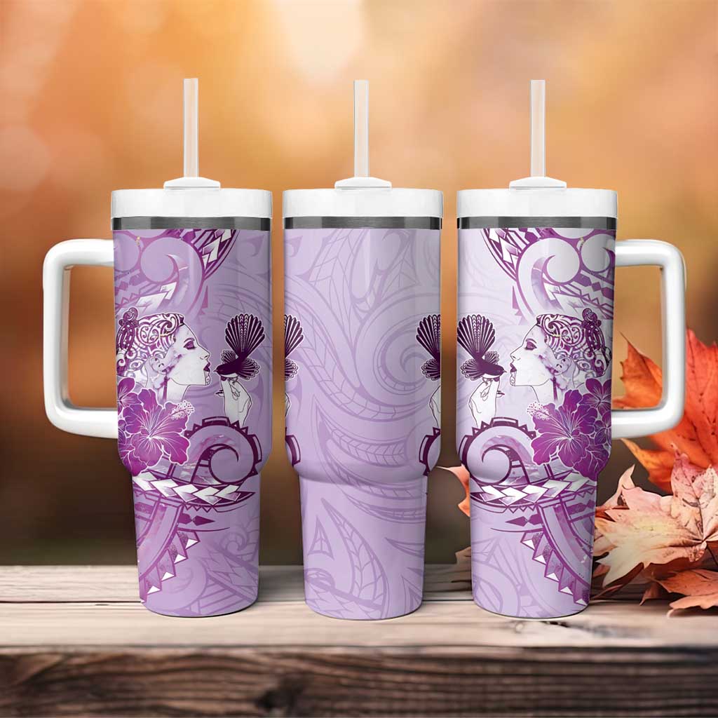 Aotearoa Maori Wahine Tumbler With Handle Fantail Bird Purple Gold Marble