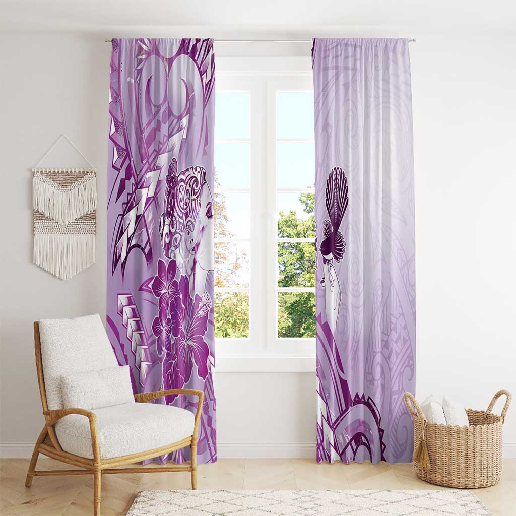 Aotearoa Maori Wahine Window Curtain Fantail Bird Purple Gold Marble