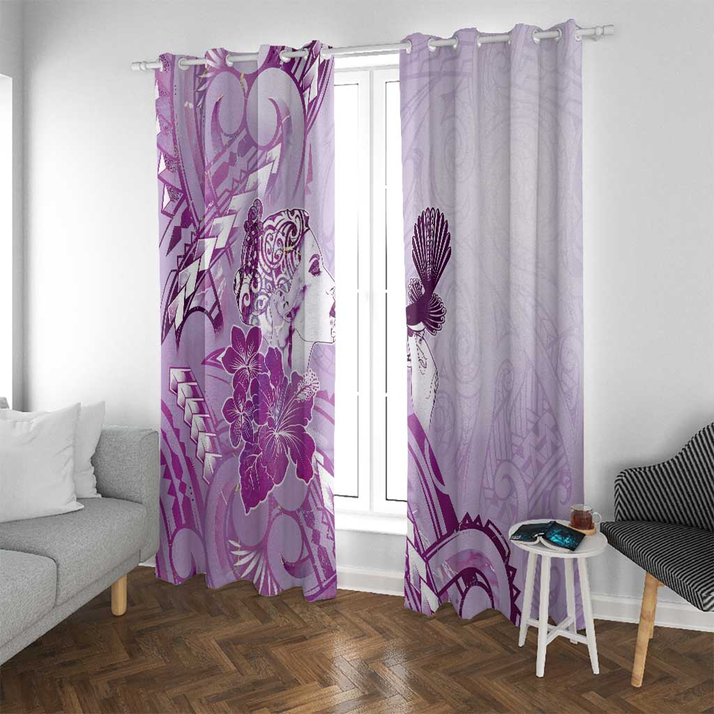 Aotearoa Maori Wahine Window Curtain Fantail Bird Purple Gold Marble