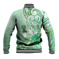 Aotearoa Maori Wahine Baseball Jacket Fantail Bird Green Gold Marble LT05 - Polynesian Pride