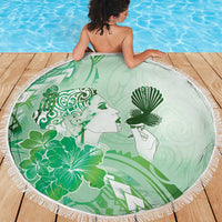 Aotearoa Maori Wahine Beach Blanket Fantail Bird Green Gold Marble