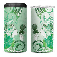 Aotearoa Maori Wahine 4 in 1 Can Cooler Tumbler Fantail Bird Green Gold Marble