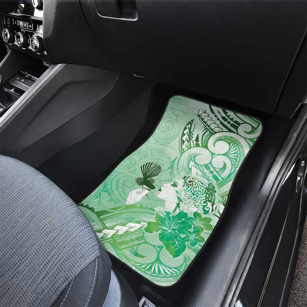 Aotearoa Maori Wahine Car Mats Fantail Bird Green Gold Marble
