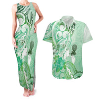 Aotearoa Maori Wahine Couples Matching Tank Maxi Dress and Hawaiian Shirt Fantail Bird Green Gold Marble LT05 Green - Polynesian Pride
