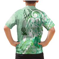 Aotearoa Maori Wahine Family Matching Mermaid Dress and Hawaiian Shirt Fantail Bird Green Gold Marble LT05 - Polynesian Pride