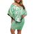 Aotearoa Maori Wahine Family Matching Off Shoulder Short Dress and Hawaiian Shirt Fantail Bird Green Gold Marble