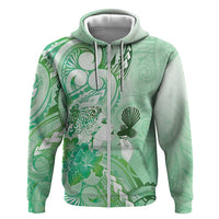 Aotearoa Maori Wahine Hoodie Fantail Bird Green Gold Marble