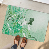 Aotearoa Maori Wahine Rubber Doormat Fantail Bird Green Gold Marble