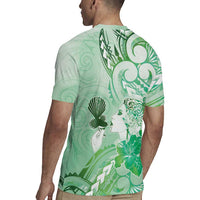 Aotearoa Maori Wahine Rugby Jersey Fantail Bird Green Gold Marble