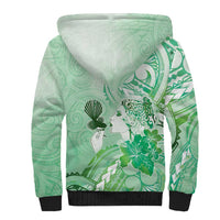 Aotearoa Maori Wahine Sherpa Hoodie Fantail Bird Green Gold Marble