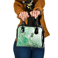 Aotearoa Maori Wahine Shoulder Handbag Fantail Bird Green Gold Marble