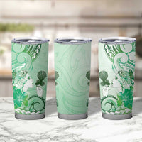 Aotearoa Maori Wahine Tumbler Cup Fantail Bird Green Gold Marble