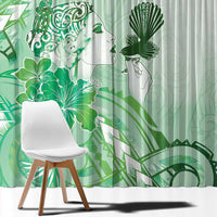 Aotearoa Maori Wahine Window Curtain Fantail Bird Green Gold Marble