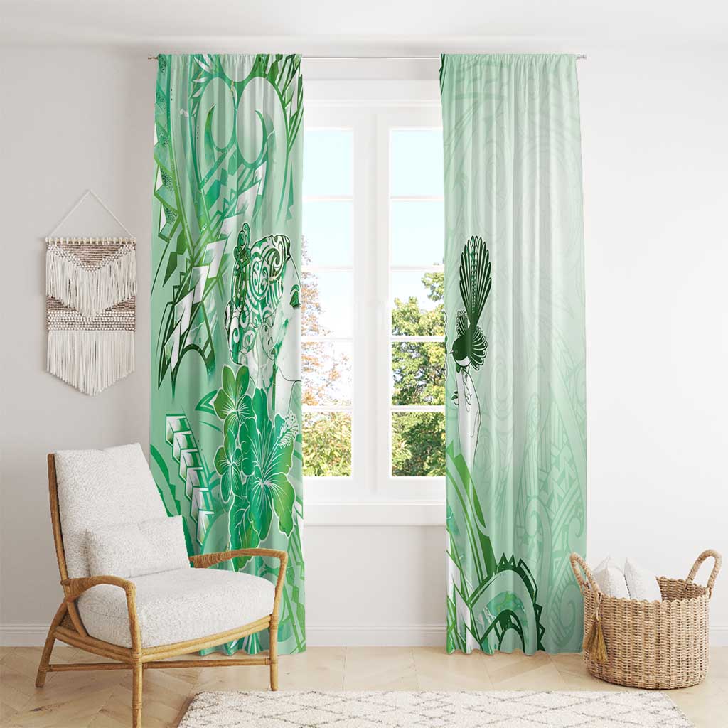 Aotearoa Maori Wahine Window Curtain Fantail Bird Green Gold Marble