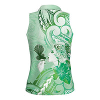 Aotearoa Maori Wahine Women Sleeveless Polo Shirt Fantail Bird Green Gold Marble