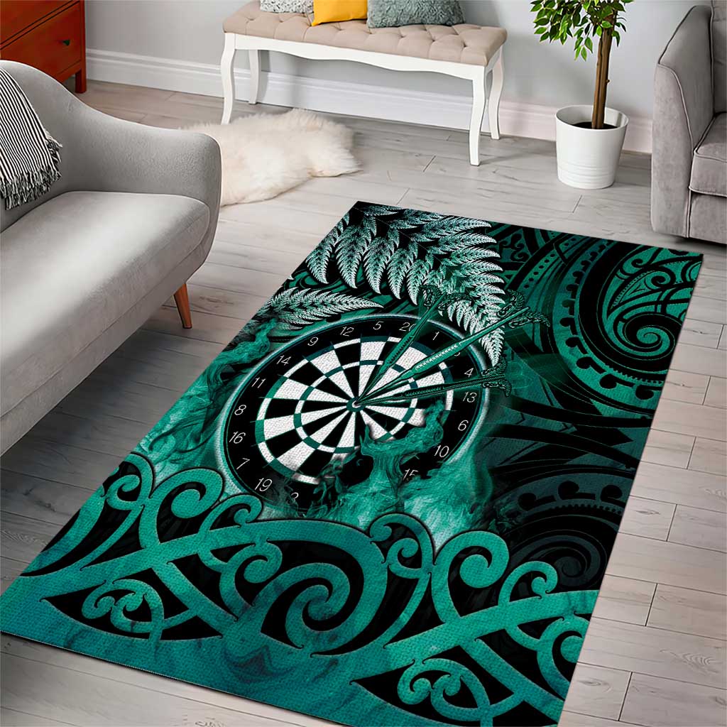 New Zealand Darts Area Rug Maori Koru Dartboard Turquoise Flame