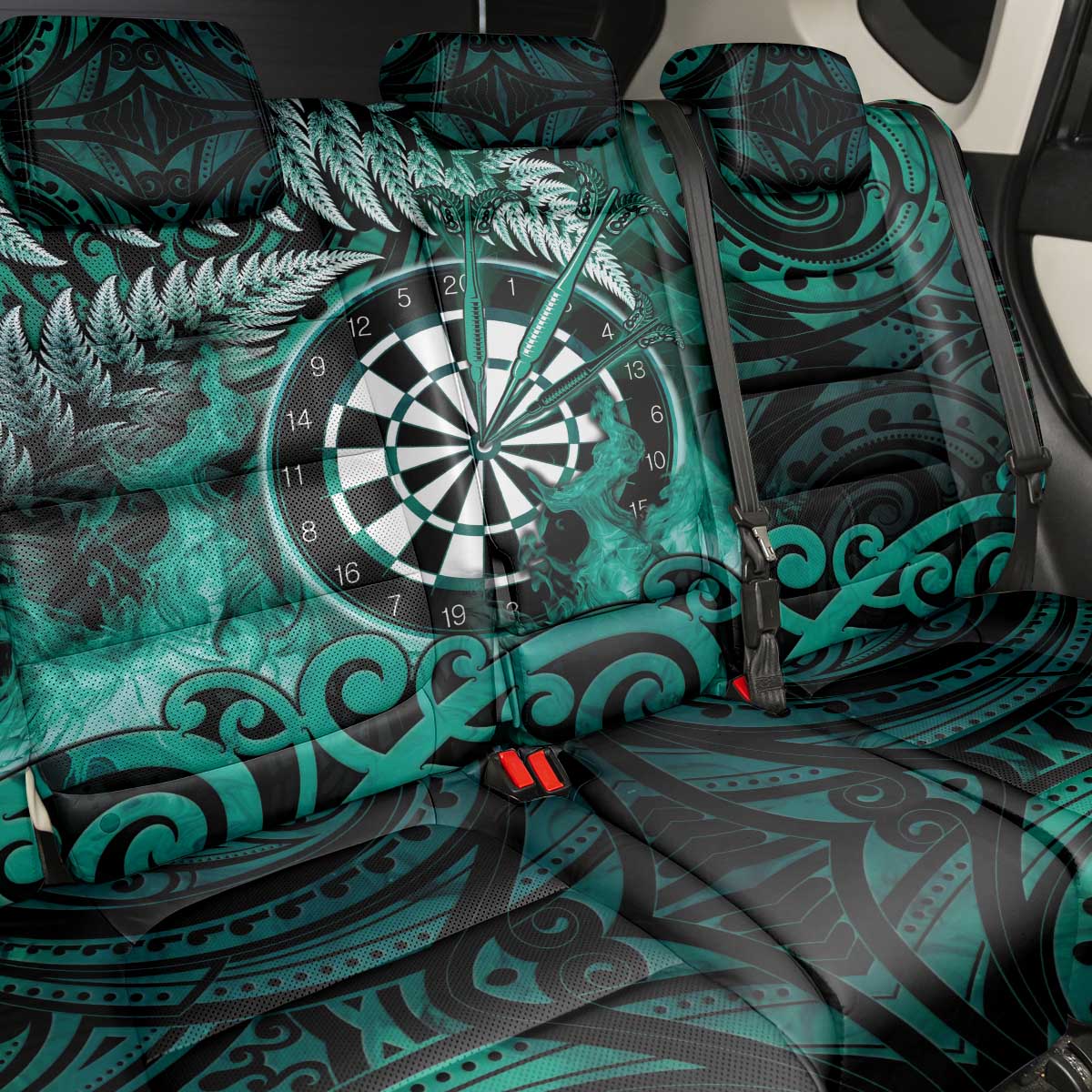 New Zealand Darts Back Car Seat Cover Maori Koru Dartboard Turquoise Flame
