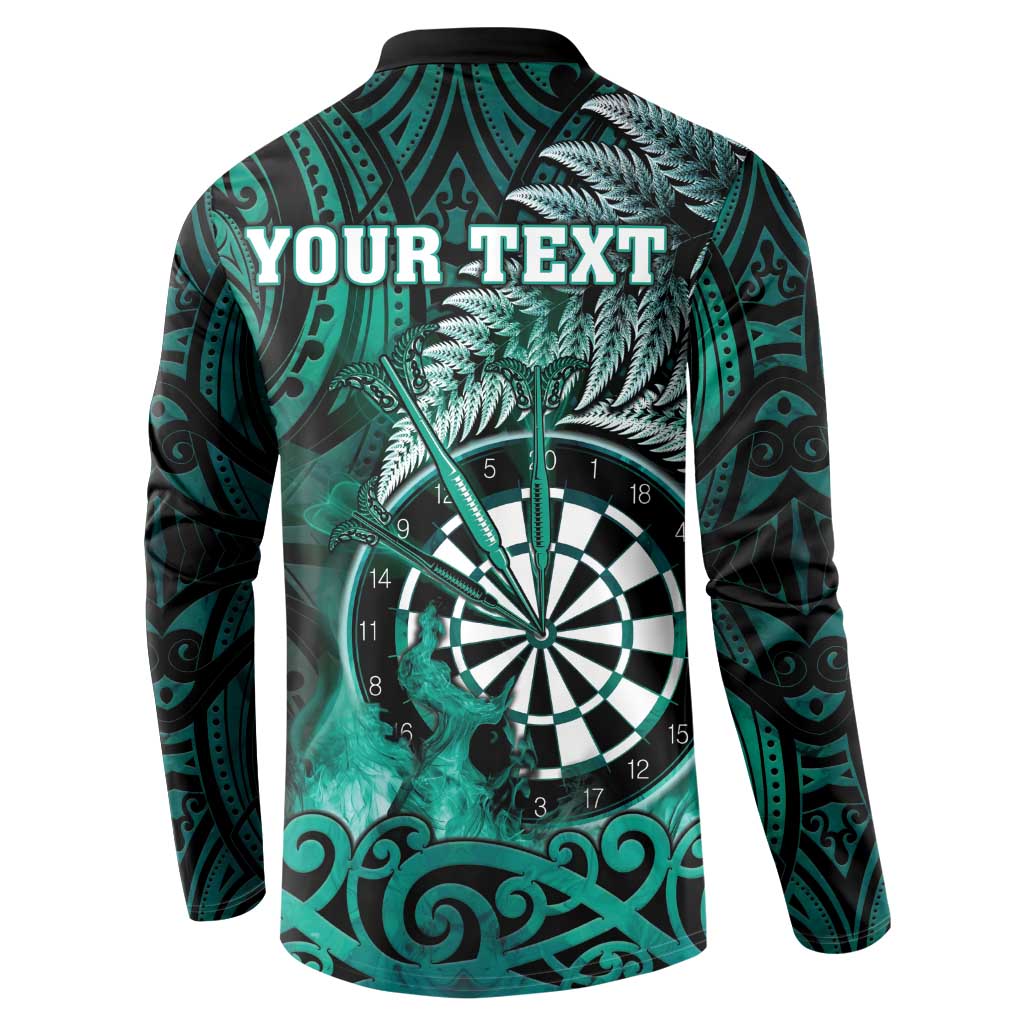 Personalised New Zealand Darts Button Sweatshirt Maori Koru Dartboard Turquoise Flame