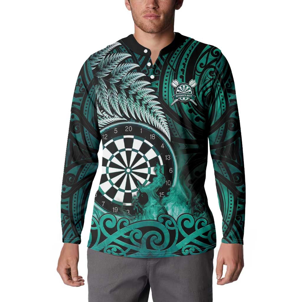 Personalised New Zealand Darts Button Sweatshirt Maori Koru Dartboard Turquoise Flame