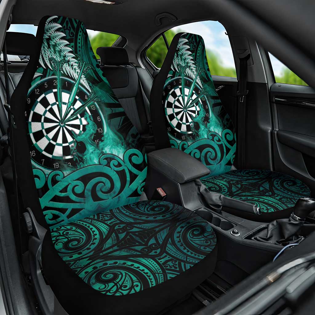 New Zealand Darts Car Seat Cover Maori Koru Dartboard Turquoise Flame