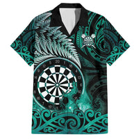 Personalised New Zealand Darts Family Matching Long Sleeve Bodycon Dress and Hawaiian Shirt Maori Koru Dartboard Turquoise Flame