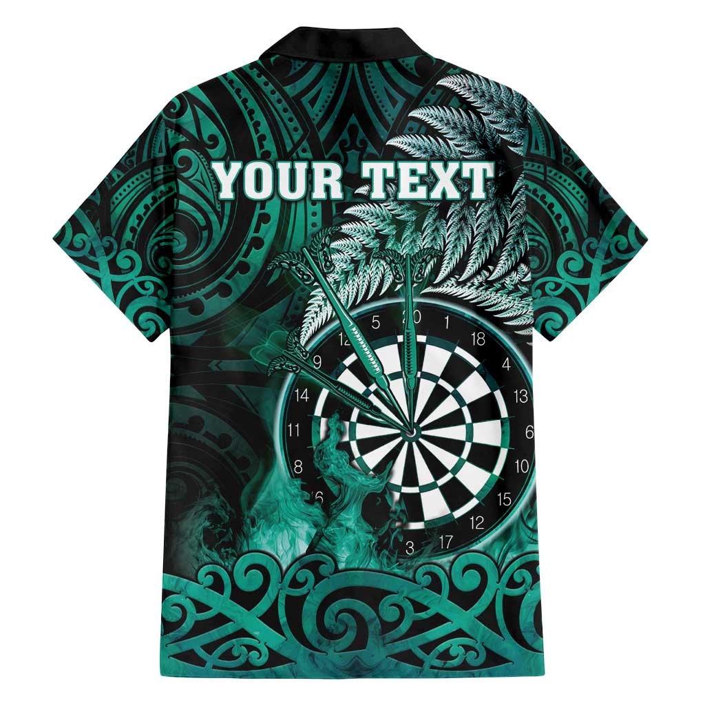 Personalised New Zealand Darts Family Matching Long Sleeve Bodycon Dress and Hawaiian Shirt Maori Koru Dartboard Turquoise Flame