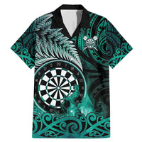 Personalised New Zealand Darts Family Matching Mermaid Dress and Hawaiian Shirt Maori Koru Dartboard Turquoise Flame