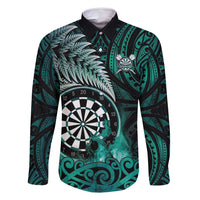 Personalised New Zealand Darts Family Matching Mermaid Dress and Hawaiian Shirt Maori Koru Dartboard Turquoise Flame