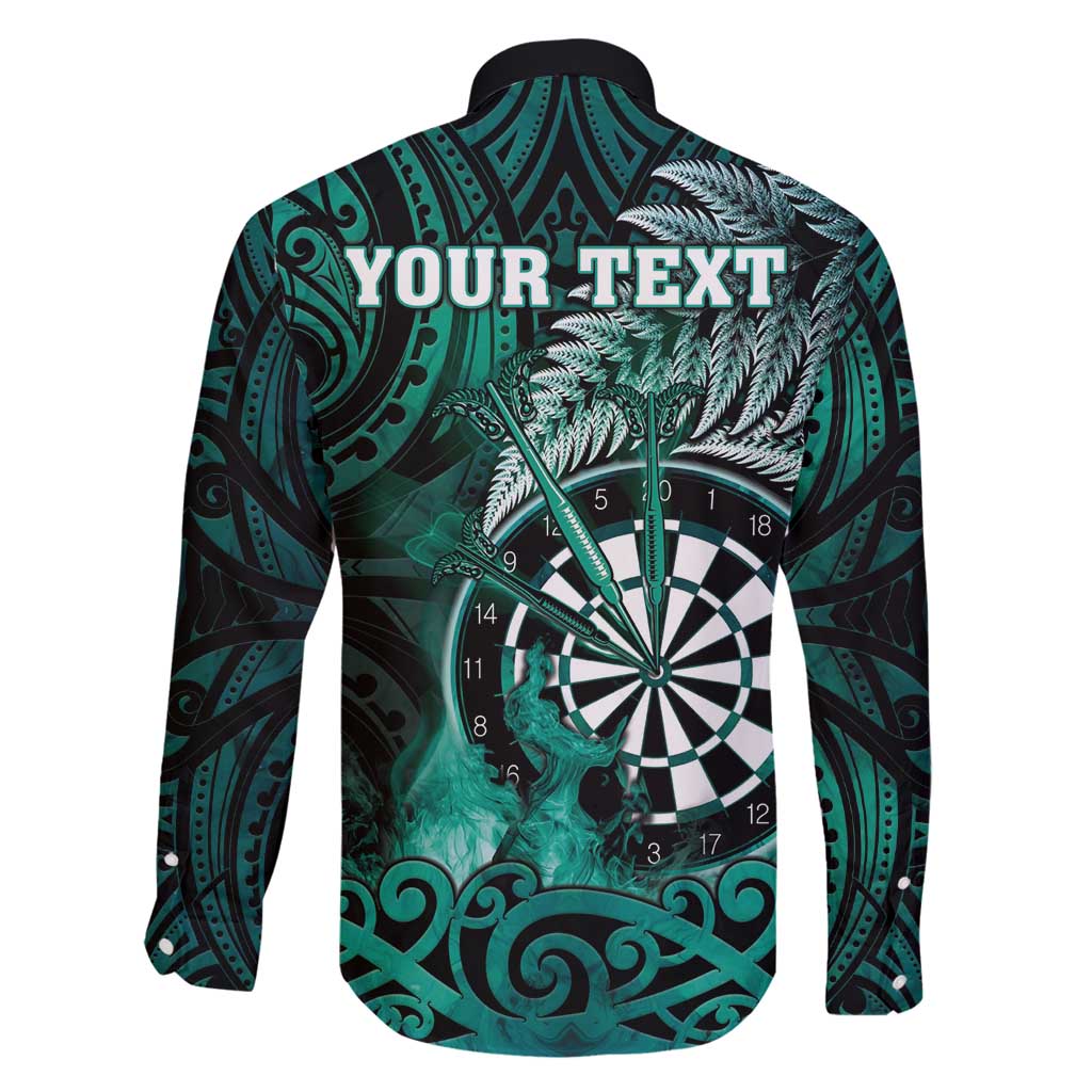 Personalised New Zealand Darts Family Matching Off Shoulder Maxi Dress and Hawaiian Shirt Maori Koru Dartboard Turquoise Flame