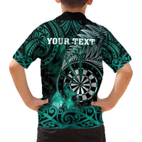 Personalised New Zealand Darts Family Matching Tank Maxi Dress and Hawaiian Shirt Maori Koru Dartboard Turquoise Flame