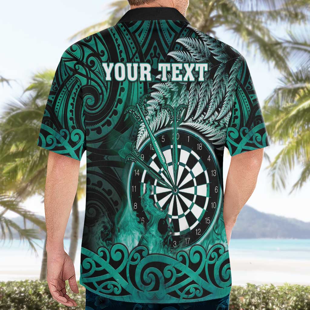 Personalised New Zealand Darts Hawaiian Shirt Maori Koru Dartboard Turquoise Flame