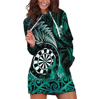 Personalised New Zealand Darts Hoodie Dress Maori Koru Dartboard Turquoise Flame