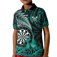 Personalised New Zealand Darts Kid Polo Shirt Maori Koru Dartboard Turquoise Flame