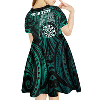 Personalised New Zealand Darts Kid Short Sleeve Dress Maori Koru Dartboard Turquoise Flame
