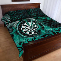 New Zealand Darts Quilt Bed Set Maori Koru Dartboard Turquoise Flame