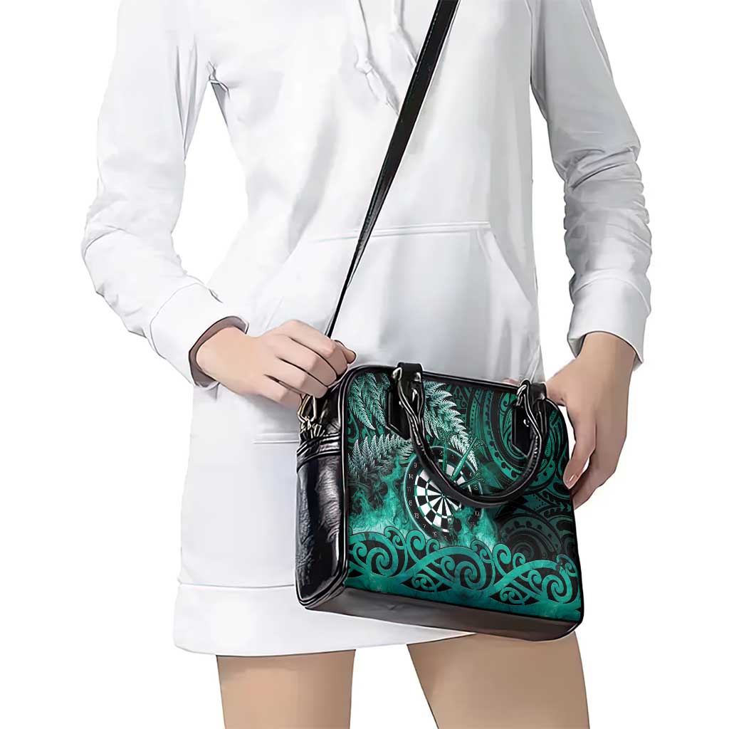 New Zealand Darts Shoulder Handbag Maori Koru Dartboard Turquoise Flame
