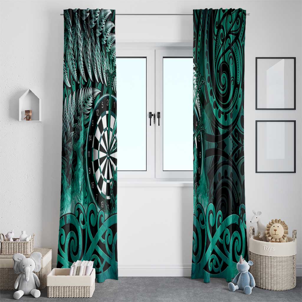 New Zealand Darts Window Curtain Maori Koru Dartboard Turquoise Flame