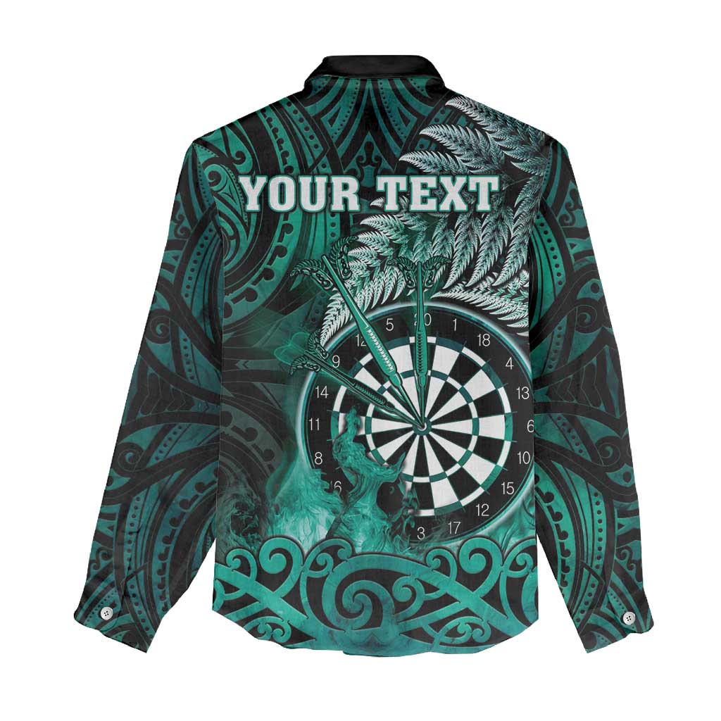 Personalised New Zealand Darts Women Casual Shirt Maori Koru Dartboard Turquoise Flame