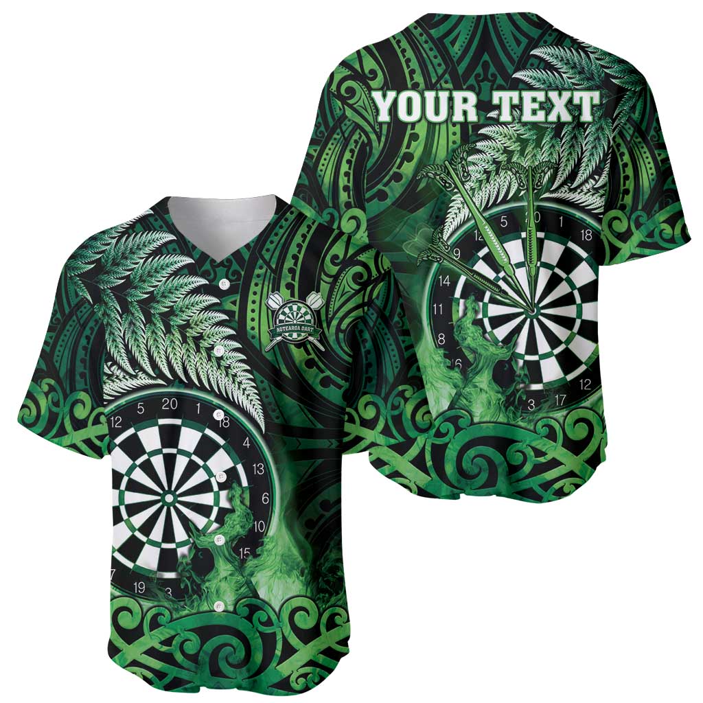 Personalised New Zealand Darts Baseball Jersey Maori Koru Dartboard Green Flame