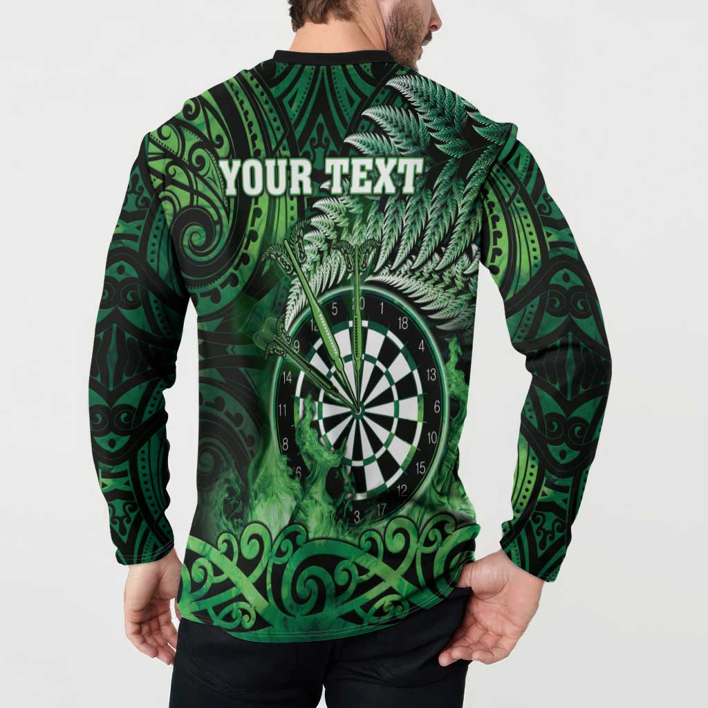 Personalised New Zealand Darts Button Sweatshirt Maori Koru Dartboard Green Flame