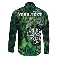 Personalised New Zealand Darts Family Matching Mermaid Dress and Hawaiian Shirt Maori Koru Dartboard Green Flame