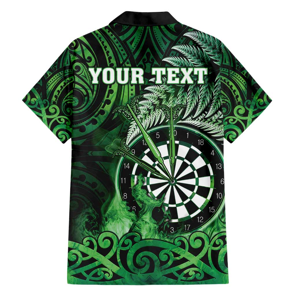 Personalised New Zealand Darts Family Matching Puletasi and Hawaiian Shirt Maori Koru Dartboard Green Flame