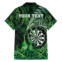 Personalised New Zealand Darts Family Matching Puletasi and Hawaiian Shirt Maori Koru Dartboard Green Flame