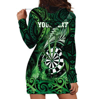 Personalised New Zealand Darts Hoodie Dress Maori Koru Dartboard Green Flame